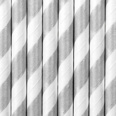 Canudos de papel cinzentos e brancos com riscas diagonais