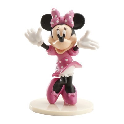 Figura decorativa de Minnie Mouse em vestido rosa com bolinhas brancas e laço rosa