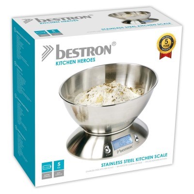 Embalagem de balança de cozinha de aço inoxidável Bestron com display digital