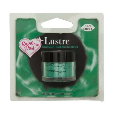 Pó comestível verde metálico Rainbow Dust Lustre Starlight Galactic Green em embalagem
