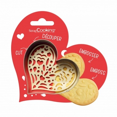 Conjunto de cortador e marcador de biscoitos em forma de coração ScrapCooking com embalagem vermelha
