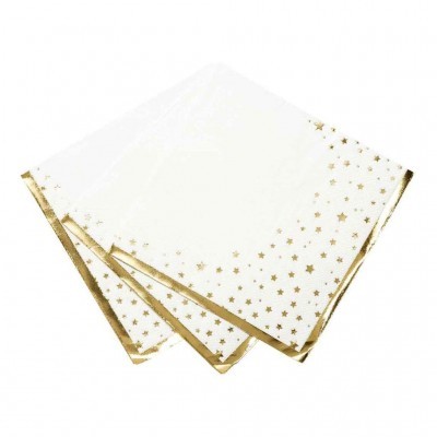 Guardanapos de papel brancos com bordas e estrelas douradas
