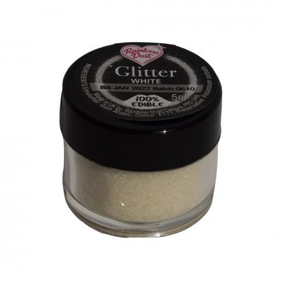 Frasco pequeno de glitter branco com tampa preta da Rainbow Dust