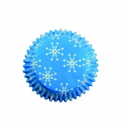 Forma para bolos azul com flocos de neve brancos