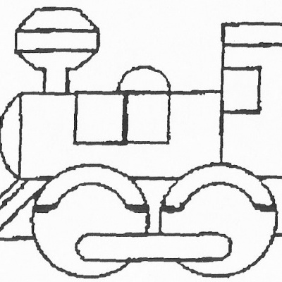 Desenho simples a preto e branco de uma locomotiva de comboio.