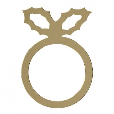 Argola de madeira castanha clara com folhas recortadas no topo