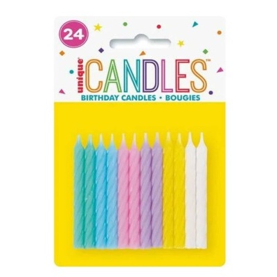 Pacote com 24 velas de aniversário coloridas