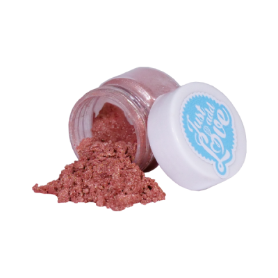 Frasco pequeno com pó rosa metálico e glitter