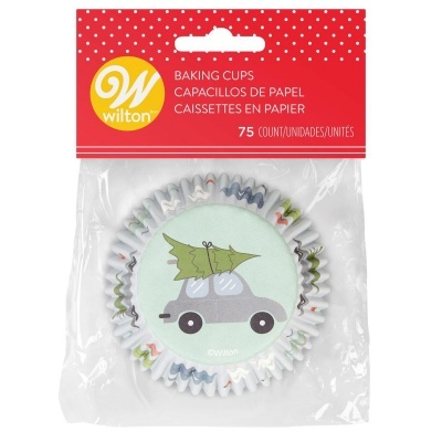 Forminhas de papel para bolos com desenho de carro e árvore de Natal em embalagem transparente