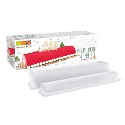 Forma de silicone branca para bolo com embalagem com imagem e texto