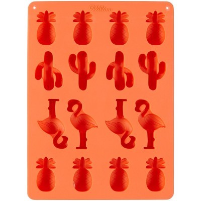 Forma de silicone com várias cavidades em formas de abacaxi, cacto e flamingo, cor laranja