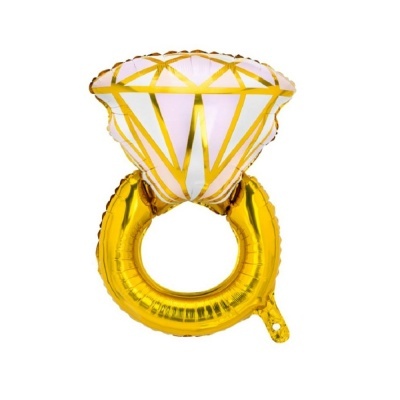 Balão em forma de anel de noivado dourado e branco
