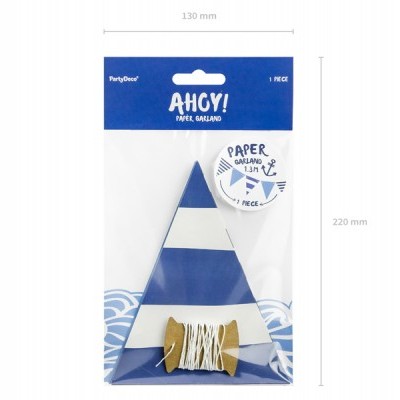 Chapéu de papel azul e branco listrado com corda, embalagem PartyDeco