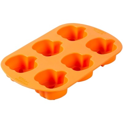 Forma de silicone laranja com 6 cavidades em forma de abóbora
