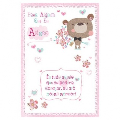 Cartão rosa com ursinho e texto colorido para alguém especial