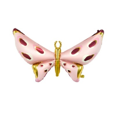 Balão metálico com forma de borboleta em cores rosa e dourado
