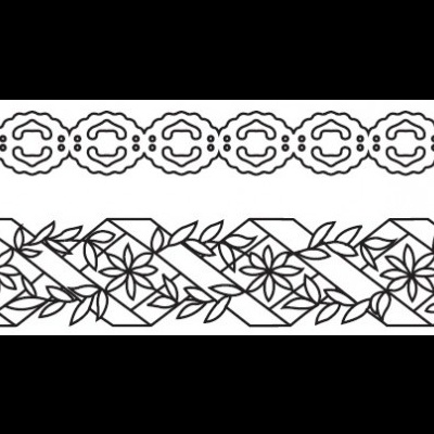 Desenhos decorativos a preto e branco com flores e formas circulares