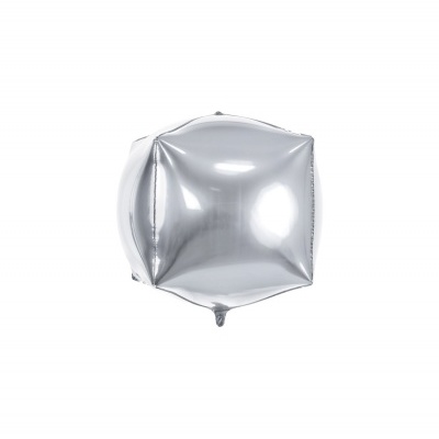 Balão metálico prata em forma de cubo