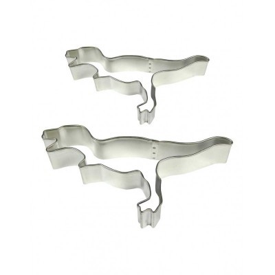 Conjunto de dois cortadores de bolachas em aço inoxidável em forma de dinossauro