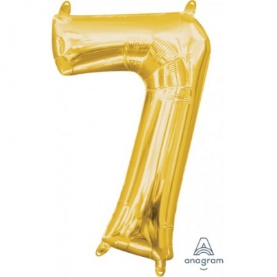Balão dourado metálico em forma do número 7