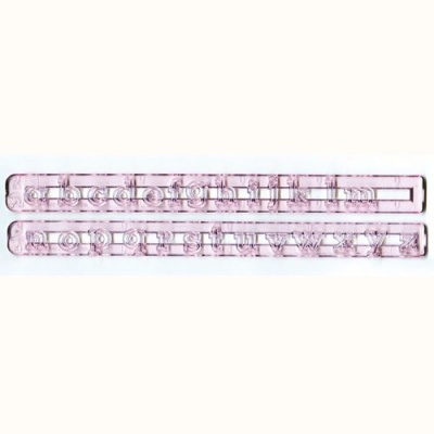 Duas réguas cor-de-rosa transparentes com letras em relevo