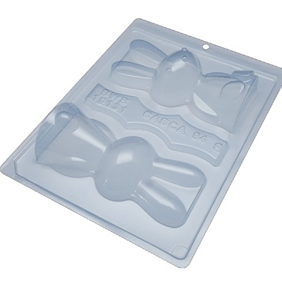 Forma de plástico transparente para chocolate com coelhos e ovo