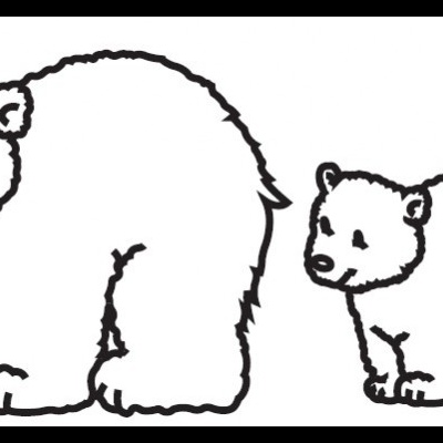 Desenho a preto e branco de duas ursos polares, um maior e outro menor.