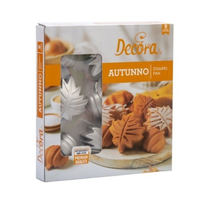Conjunto de formas para pão com design de folhas em embalagem Decora Autunno