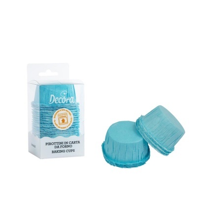 Forminhas de papel para forno azuis com embalagem da marca Decora
