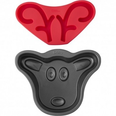 Formas para bolo da Wilton com desenhos de chifres de rena e cabeça de cão