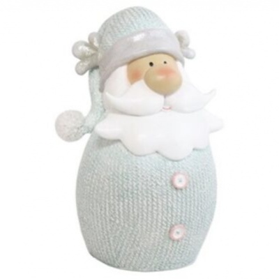 Figura decorativa de Pai Natal com corpo azul claro tricotado e barba branca
