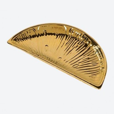 prato decorativo dourado semicircular texturizado