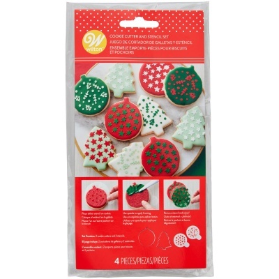 Conjunto corta-biscoitos e stencil de Natal Wilton com 4 peças coloridas embalado