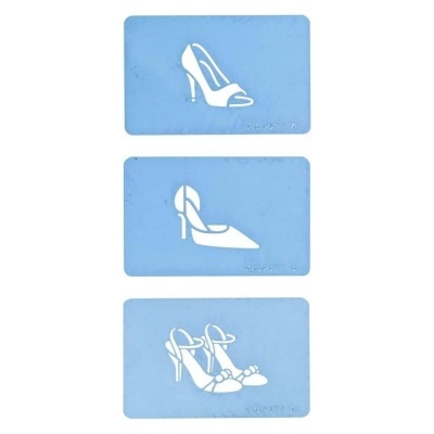 Três cartões azuis com ícones brancos de sapatos de salto alto e texto 'shoprite'