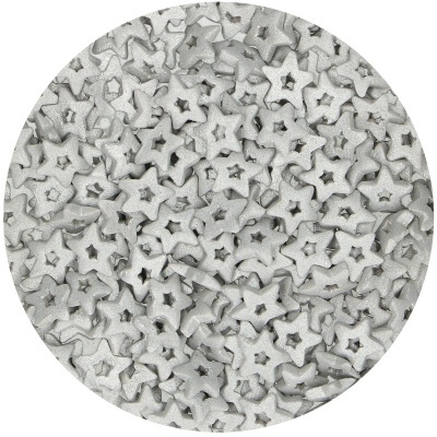 Confeitos decorativos em forma de estrela brancos com brilho prateado