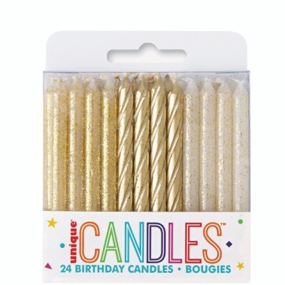 Conjunto de 24 velas douradas de aniversário com embalagem