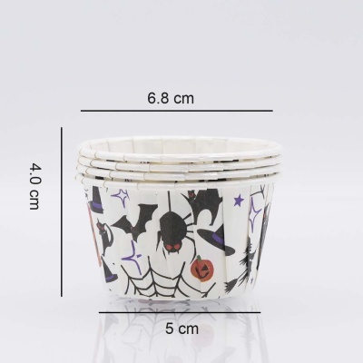 Conjunto de copos de papel decorados para Halloween com aranhas e morcegos