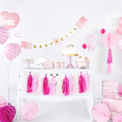 Decoração de festa para bebé com balões cor-de-rosa e faixa BABY GIRL