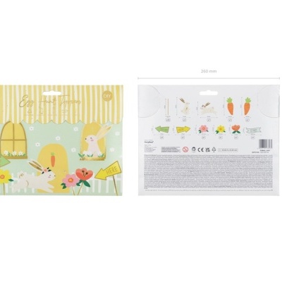 Conjunto de decoração para Páscoa com coelhos e flores em cartão colorido