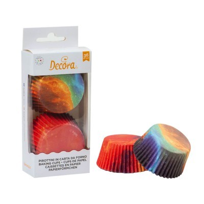 Forminhas para forno coloridas com padrão de galáxia em caixa Decora