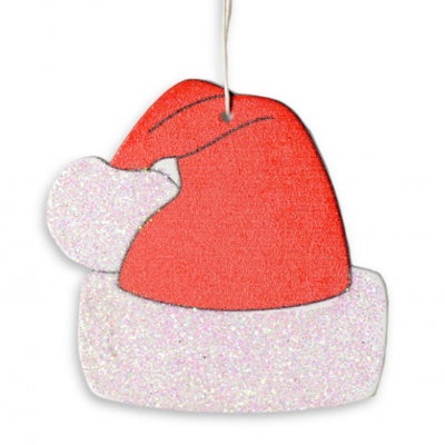 Enfeite chapéu de Pai Natal vermelho e branco com brilho