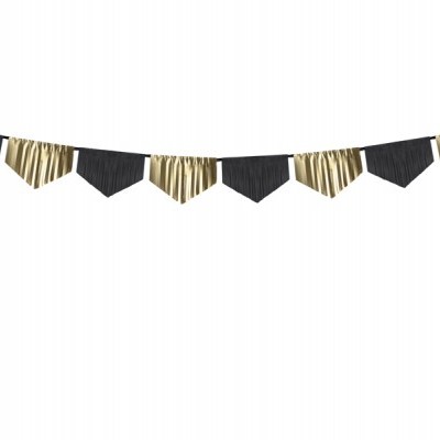 Faixa decorativa com pequenos pavilhões dourados e pretos