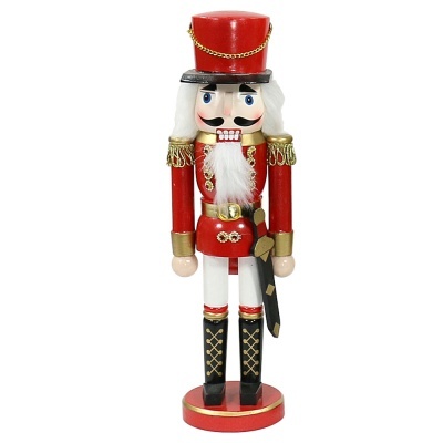 Quebra-nozes decorativo de soldado de madeira vermelho e preto