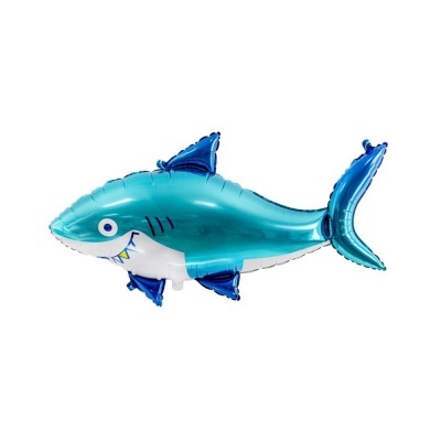 Balão metalizado tubarão azul e branco com detalhes azul escuro