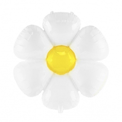 Balão em forma de flor branca com centro amarelo