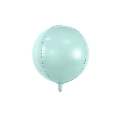 Balão azul claro redondo metalizado numa superfície branca