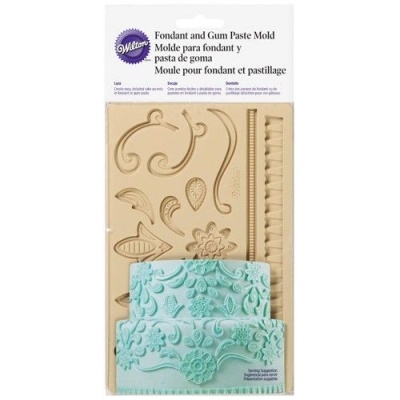 Molde para fondant e pasta de goma com formas decorativas e padrão floral