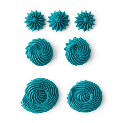 Formas de chantili azul turquesa com textura espiral em fundo branco