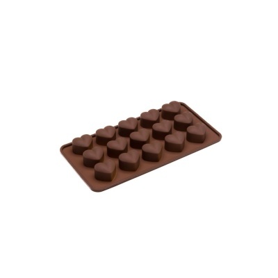 Forma de silicone castanha com cavidades em forma de coração