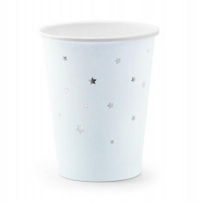 Copo descartável branco com estrelas prateadas